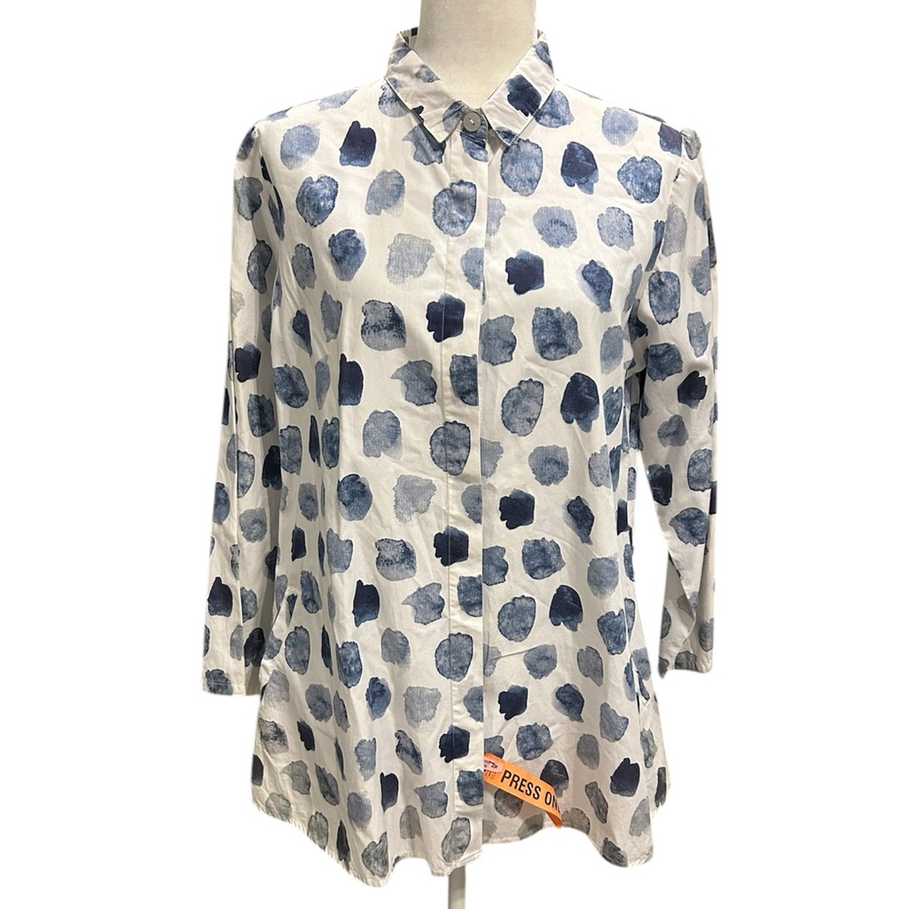 Women’s Button-Down Shirt with Blue Dot Print -- Beach, Old Money, Vacation
